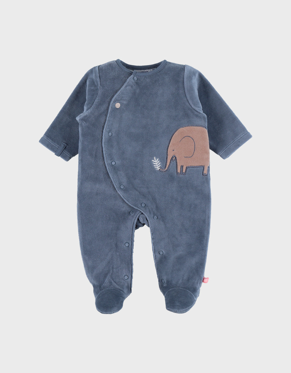 Pyjama bébé en velours bleu avec broderie éléphant