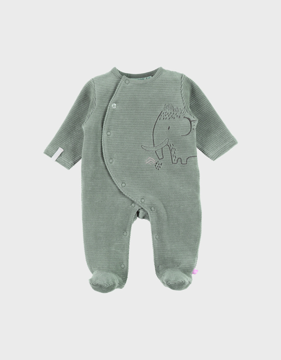 Pyjama bébé en velours vert avec broderie mammouth