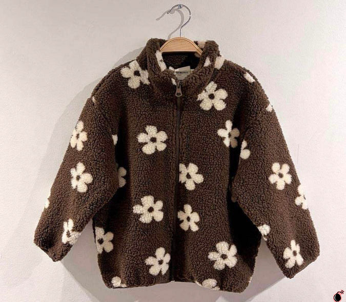 Veste moumoute FLEURS Chocolat