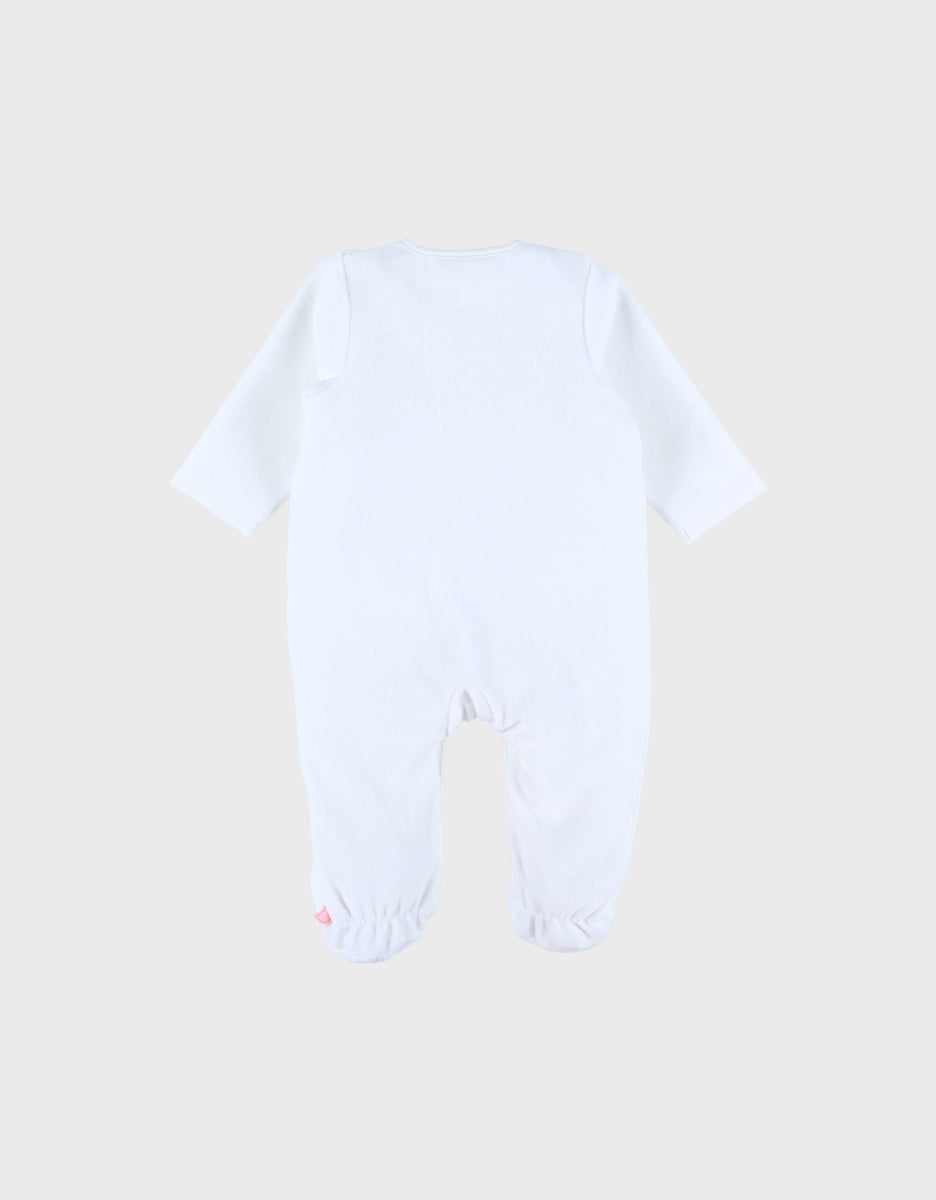 Pyjama bébé en velours blanc avec broderie lapin