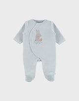 Pyjama bébé en velours aqua à broderie lapin