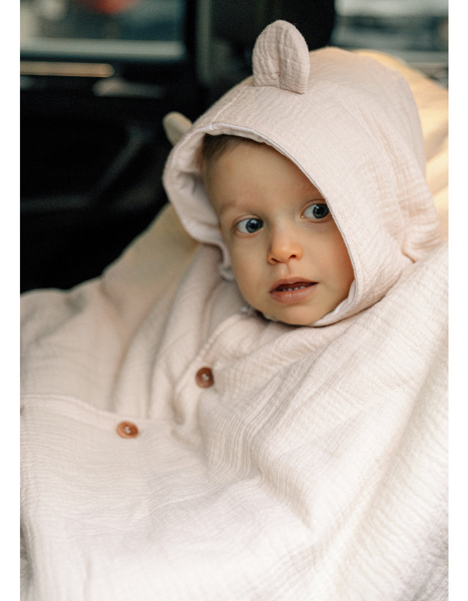 Poncho bébé, mousseline de coton bio beige