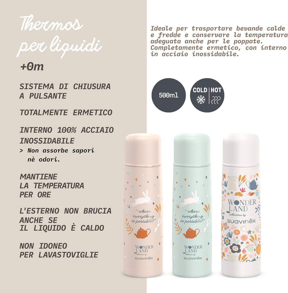 BOUTEILLE ISOTHERME 500ML - WONDERLAND Beige
