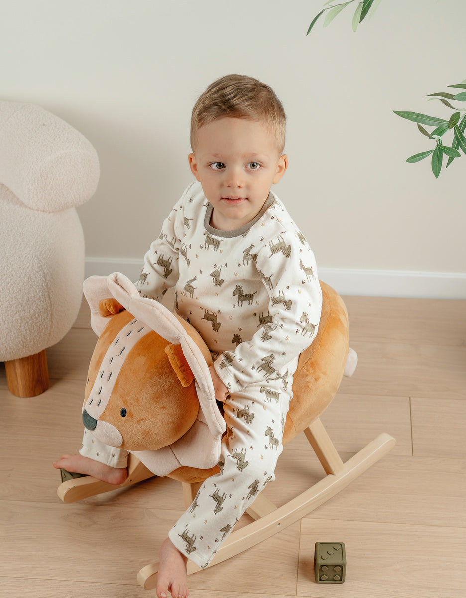 Pyjama 2 pièces en velours blanc avec dessins zèbre