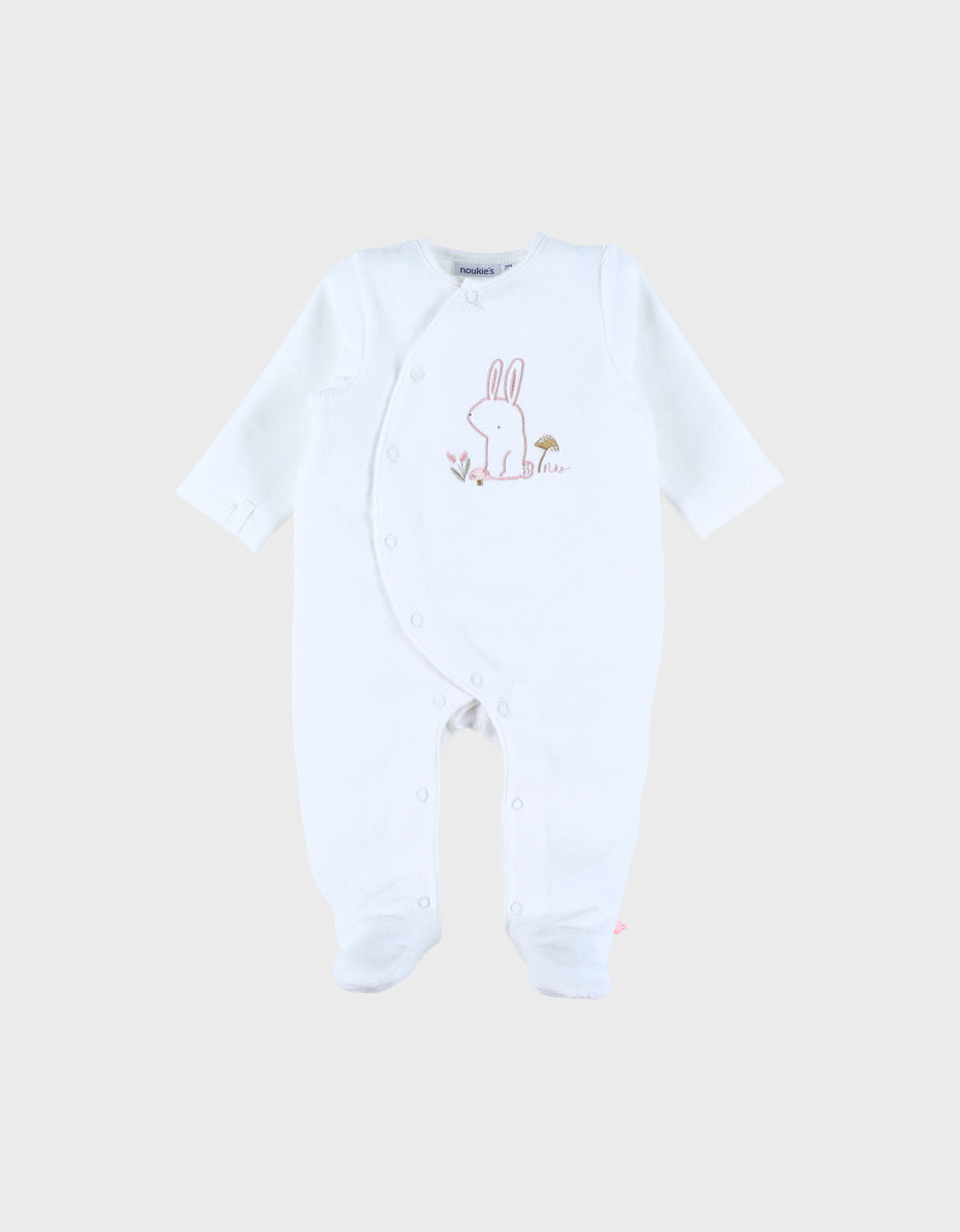 Pyjama bébé en velours blanc avec broderie lapin