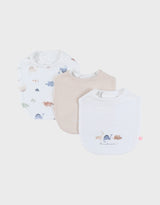 Lot de 3 bavoirs, mousseline de coton bio et éponge dino
