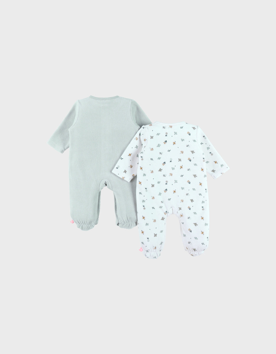 Lot de 2 pyjamas en velours bébé rose et blanc brodé