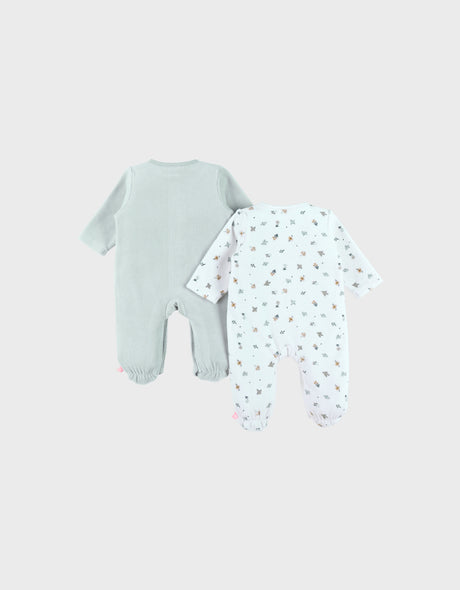 Lot de 2 pyjamas en velours bébé rose et blanc brodé