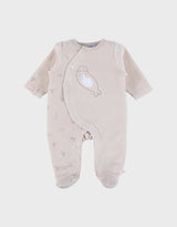 Pyjama bébé en velours écru avec broderie phoque