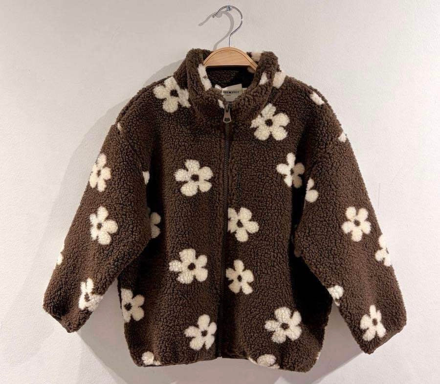 Veste moumoute FLEURS Chocolat