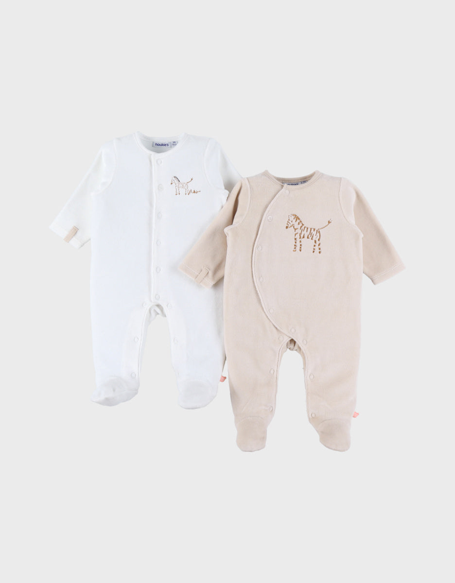 Lot de 2 pyjamas bébé, velours zèbre