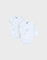 Lot de 2 bodies croisés en coton blanc motif floral