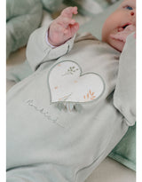 Pyjama bébé, velours brodé cœur vert
