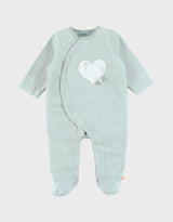 Pyjama bébé, velours brodé cœur vert