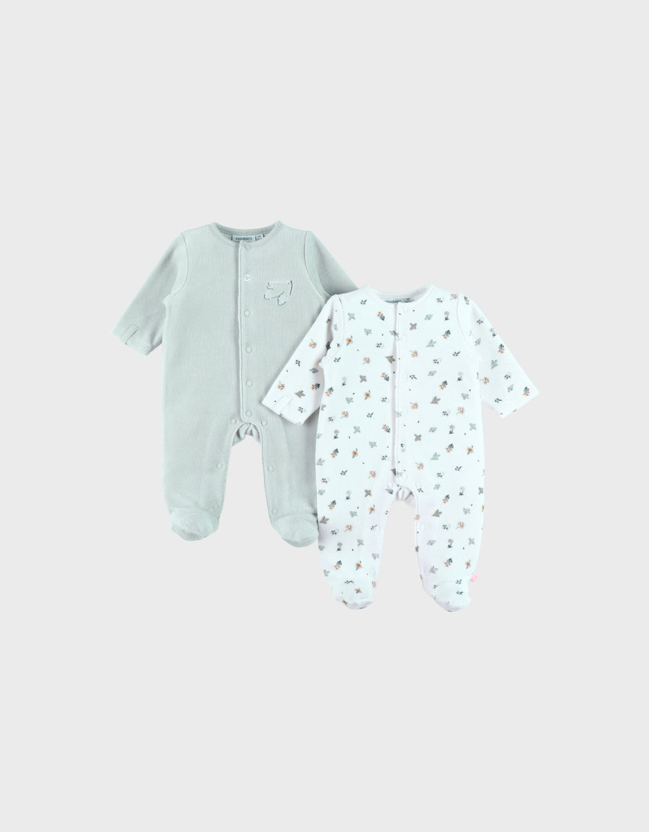 Lot de 2 pyjamas en velours bébé rose et blanc brodé