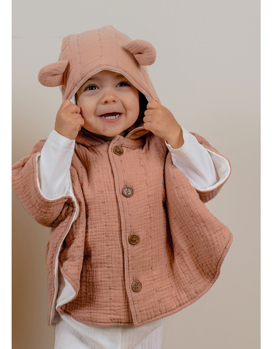 Poncho bébé, mousseline de coton bio rose