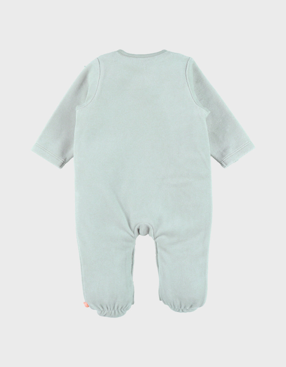 Pyjama bébé, velours brodé cœur vert