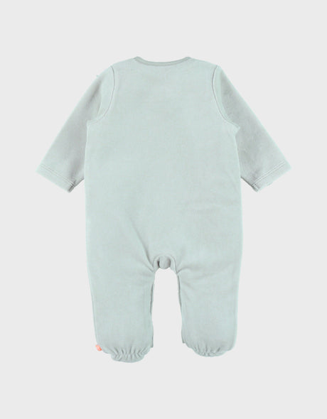 Pyjama bébé, velours brodé cœur vert
