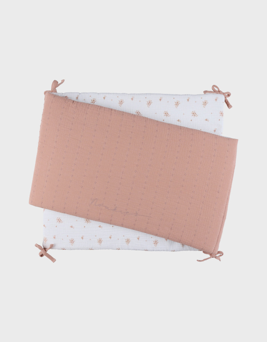 Tour de lit, mousseline de coton bio fleurs d’antan