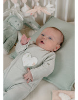 Pyjama bébé, velours brodé cœur vert