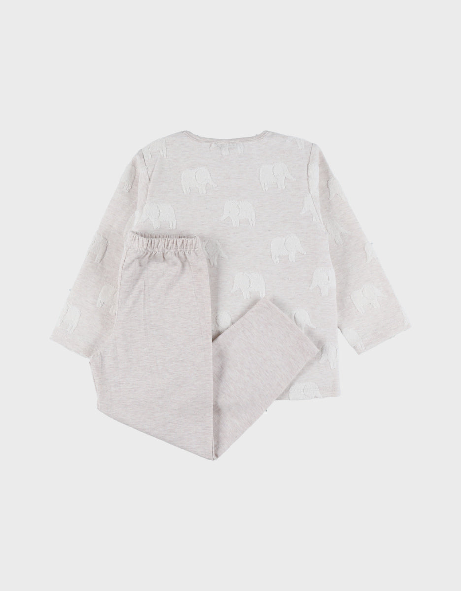 Pyjama bébé, coton jacquard éléphant gris