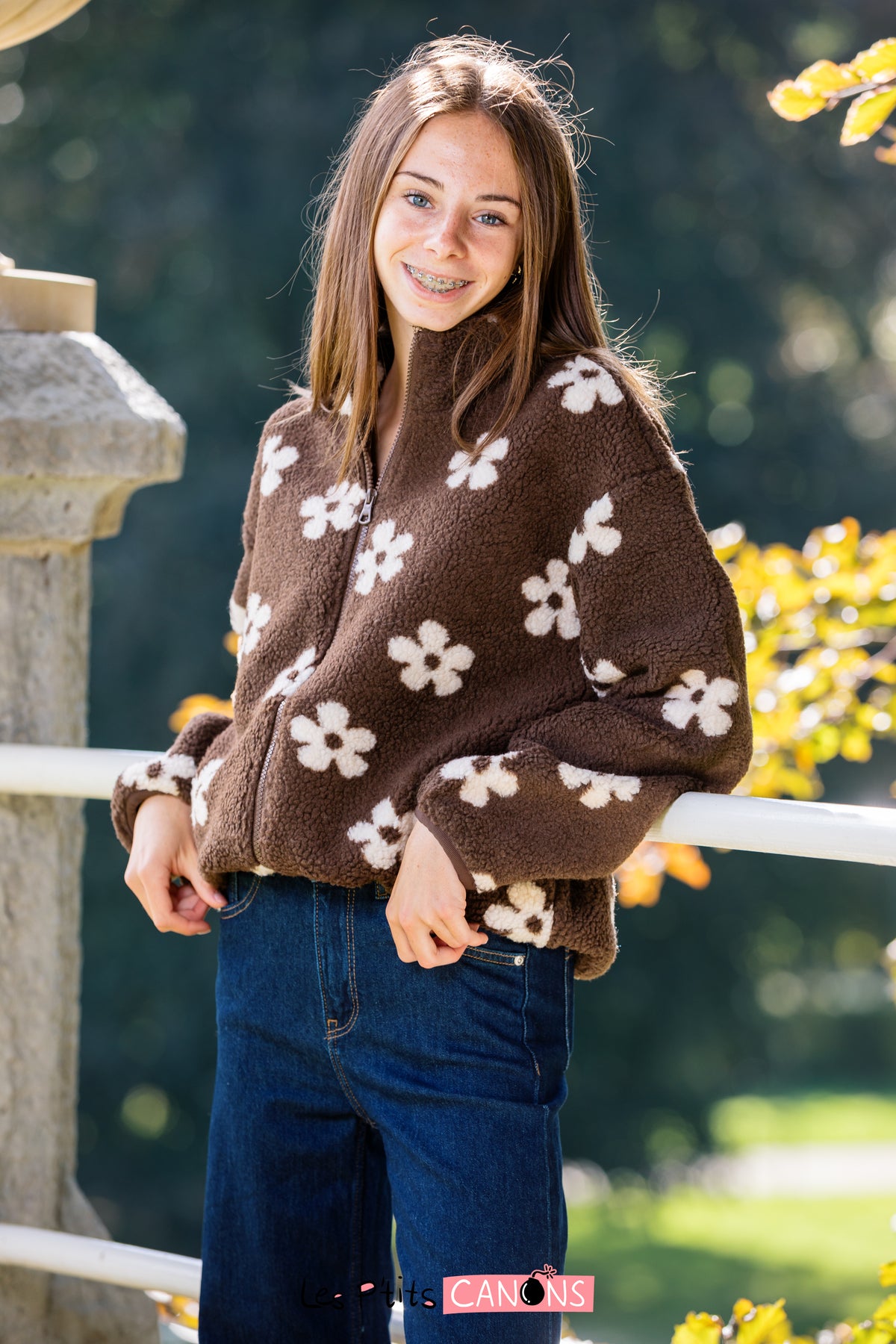 Veste moumoute FLEURS Chocolat