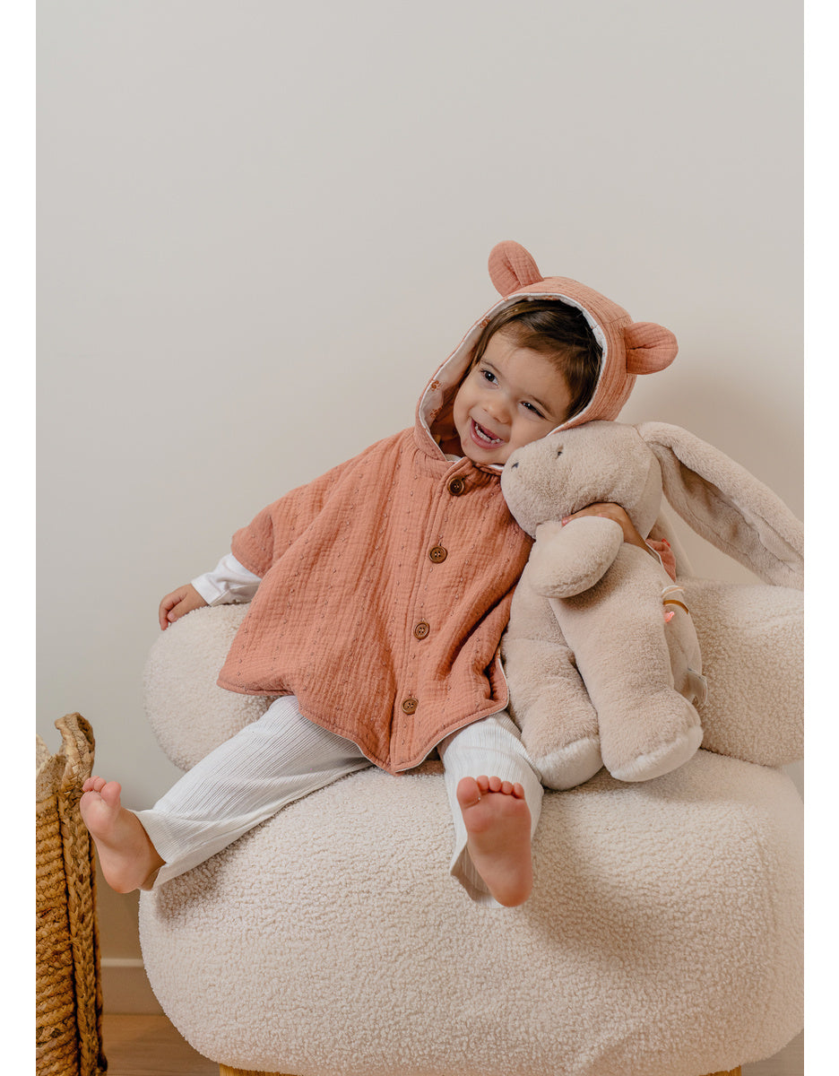 Poncho bébé, mousseline de coton bio rose