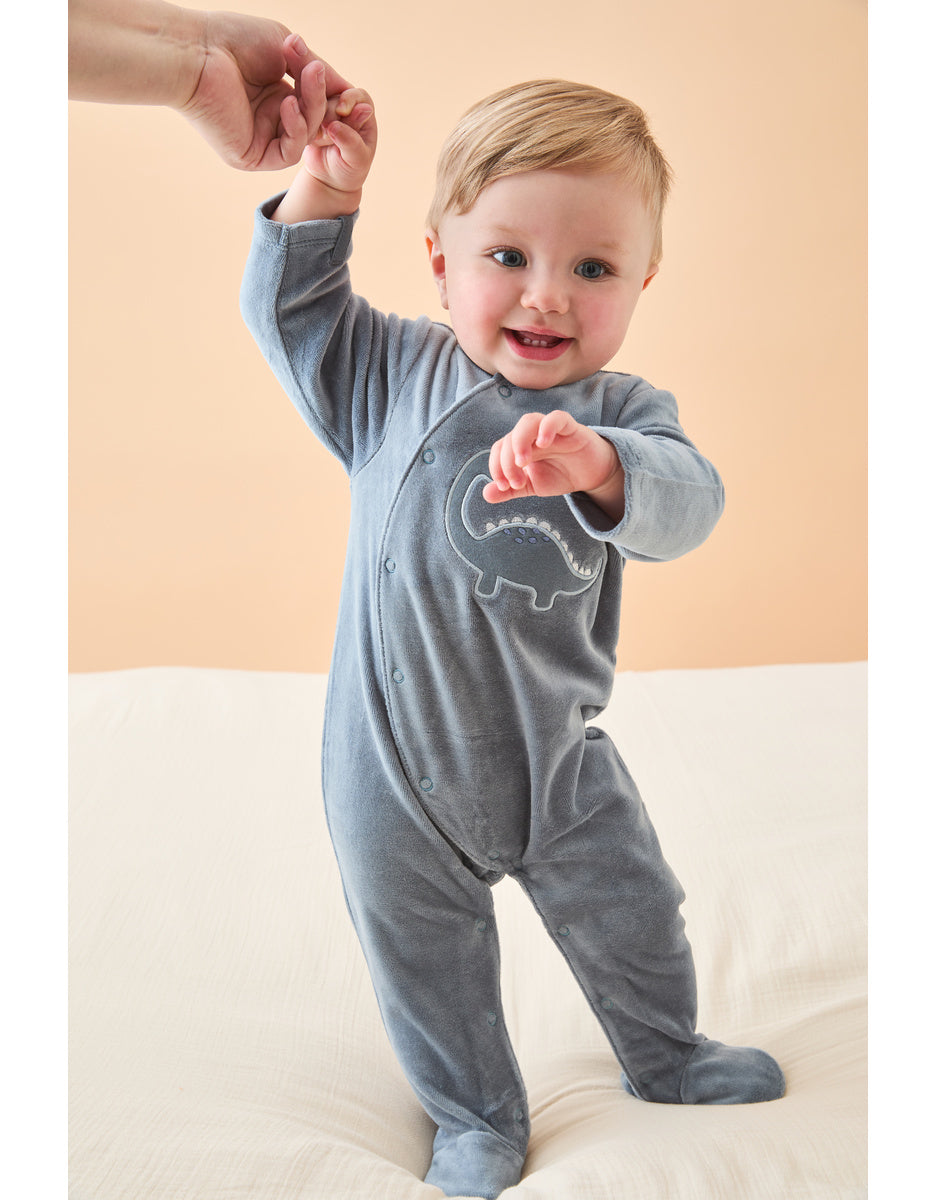 Pyjama en velours côtelé, dino bleu
