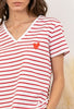 T Shirt Coeur rayé Rouge